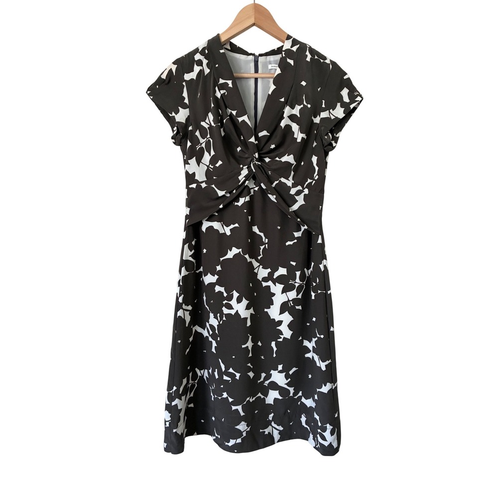 Banana‎ Republic Silk Twist Front Floral Sheath Dress Brown White Size 4 luxury